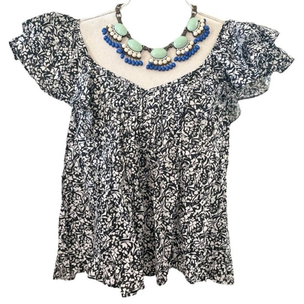 Universal Thread Black White Floral Ruffle Blouse Large